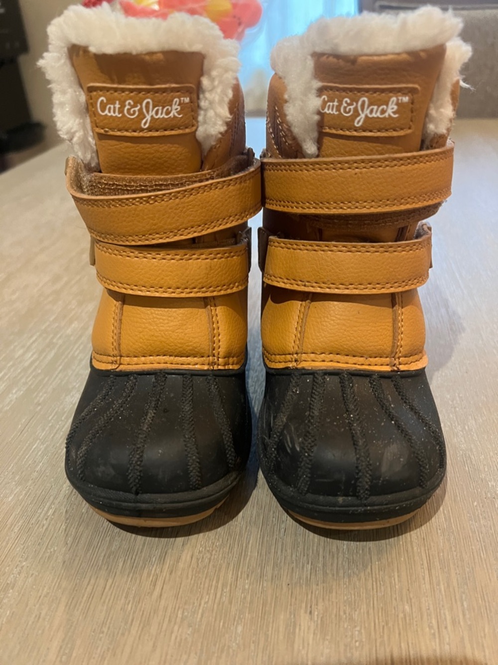 Cat & Jack Kids' Tan and Black Snow Boots with Faux Fur Trim